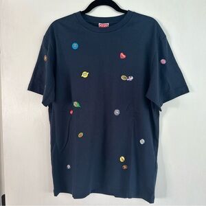 NWT $204 Kenzo Men's Fruit Stickers T-Shirt in Midnight Blue